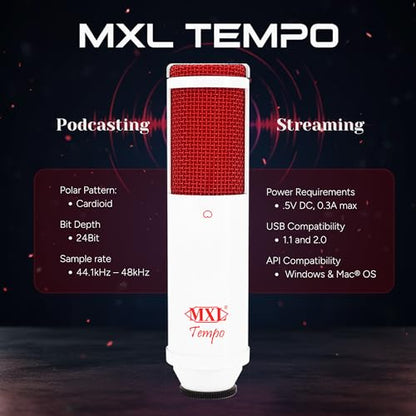 MXL Tempo-WR Mac and PC Compatible USB Powered Condensor Microphone - White/Red