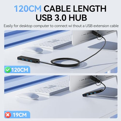 Aceele USB C/A Hub for Laptop, Ultra Slim USB Splitter 4 Port USB 3.0 Data Hub, Multi USB Port Expander with 4Ft Long Extension Cable for Desktop Mini PC,MacBook Air/Pro, iMac, PS5, Flash Drive - style: 4ft (A to C)