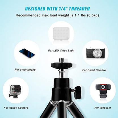 Mini Tripod for Webcam and Phone, 4-9 inch Metal Extendable Webcam Stand with Phone Holder, Tabletop Tripod - color: 4-9 inch Black