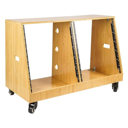 Sound Town DIY 2 x 12U Slanted Studio Rack with Solid Carbonized Bamboo, Casters, for Recording Room, Home Studio (STBR-D12T) - size: 2 x 12U, Carbonized Bamboo