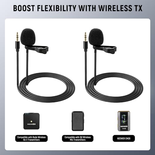 NEEWER 2 Pack Lavalier Lapel Microphone Compatible with DJI Wireless Mic Transmitters Rode Wireless GO II 2, Omnidirectional Condenser Wired Clip On Lav Mics for Stage YouTube Live Streaming, CM5 - style: CM5(2-Pack)w/3.5mm TRS Plug