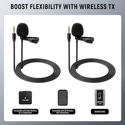 NEEWER 2 Pack Lavalier Lapel Microphone Compatible with DJI Wireless Mic Transmitters Rode Wireless GO II 2, Omnidirectional Condenser Wired Clip On Lav Mics for Stage YouTube Live Streaming, CM5 - style: CM5(2-Pack)w/3.5mm TRS Plug
