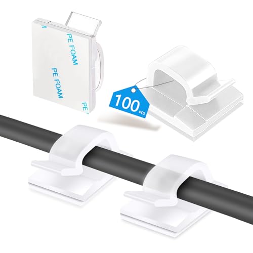 Abnii 100PCS Cable Clips, Adhesive Wire Clips Organizer Cord Clips Management, Cable Staples Outdoor Strong for Wall, Desk, Christmas Lights, String Lights, TV PC Ethernet Cable, Clear Small - color: Clear, size: Small