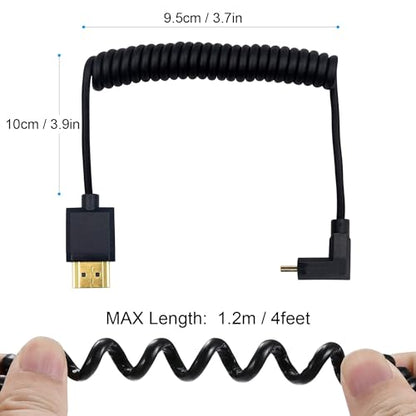 Duttek 4K 90 Degree HDMI to Micro HDMI Coield Cable 1FT-4FT, Extreme Slim UP Angled Micro HDMI Male to HDMI Male Coiled Cable for 1080P, 4K, Ultra HD, 3D - size: UP Angled 1.2M