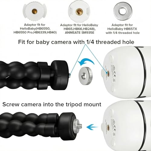 wochel Tripod Baby Monitor Mount for HelloBaby HB65/HB40/ HB6550/ HB6148/ HB6560/HB66/HB6339/HB6550 Pro, ANMEATE SM935E, Flexible Baby Camera Mount Attach Your Camera Wherever You Want (Black) - color: Black