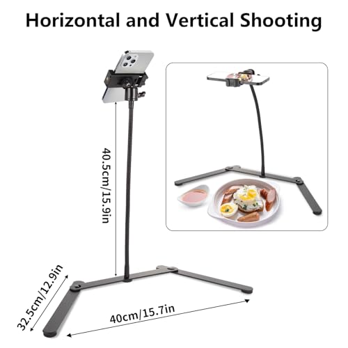 Overhead Phone Mount,Foldable Gooseneck Phone Holder,Overhead Tripod for iPhone, Webcam, Gopro, Pico Projector, Phone Stand for Recording, Live Streaming, Online Teaching