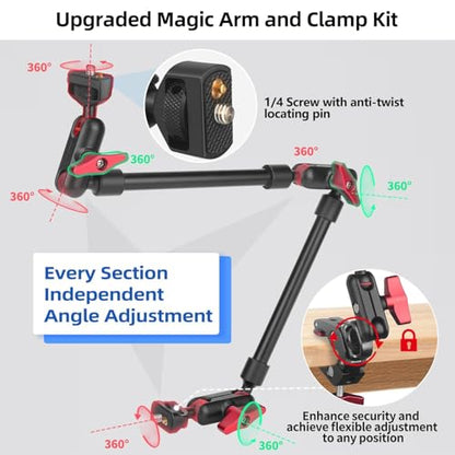 HEMMOTOP 22in Magic Arm with Clamp, Long Articulating Arm Camera Mount, Adjustable Phone Mount Holder 360° Rotation, Mic Arm for Microphone, LED Lights, for iPhone, Tripod, Desk, Table - size: 22 in