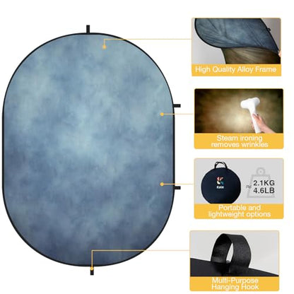 Kate 5x6.5ft(1.5x2m) Collapsible Backdrop Blue Brown Texture Folding Double Sided Backgrounds for Photo, Video Meetings, Live Streaming