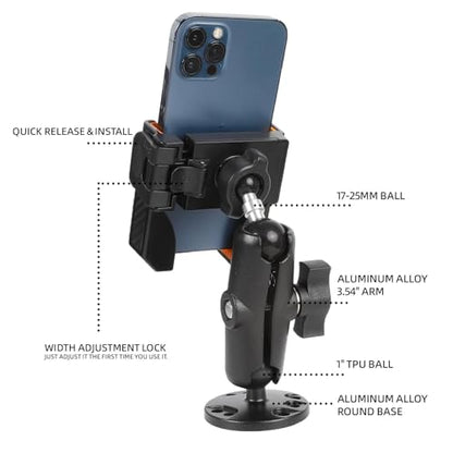 xik Phone Mount Holder for Boat Kayak Car Truck UTV - Round AMPS Base, [1s Lock & Release][360° Adjustable], Fits 4.7"-7.2" Phones, Heavy Duty, Wall Mount - style: Medium style