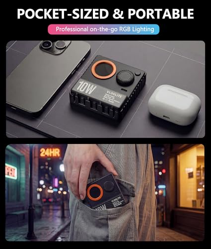 10W Ultra Bright Portable Selfie LED Light,Pocket RGB Camera Light with Phone Clip,Cold Shoe and Magnetic Diffuser for Selfie, vlogging and Photography