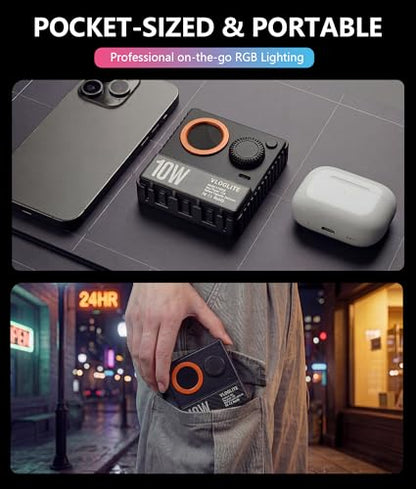 10W Ultra Bright Portable Selfie LED Light,Pocket RGB Camera Light with Phone Clip,Cold Shoe and Magnetic Diffuser for Selfie, vlogging and Photography