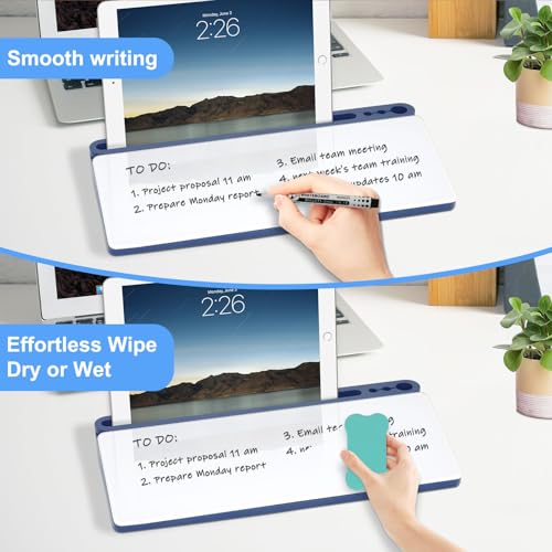 Glass Desktop Whiteboard with Storage, Desk White Board with Computer Keyboard Stand,White Dry Erase Board with Drawers for Home,School,Office - Blue - color: Organizer-blue