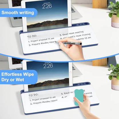 Glass Desktop Whiteboard with Storage, Desk White Board with Computer Keyboard Stand,White Dry Erase Board with Drawers for Home,School,Office - Blue - color: Organizer-blue
