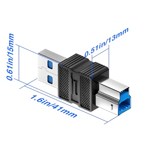 Duttek USB A to USB B Connector Adapter, High-Speed 5Gbps Type 3.0 Male to Type B (MIDI) Male Power and Data Extension Adapter, for Audio Interface, Electronic Piano, Printer, Scanner (2-Pack) - style: USB 3.0 Male to USB B Male Adapter