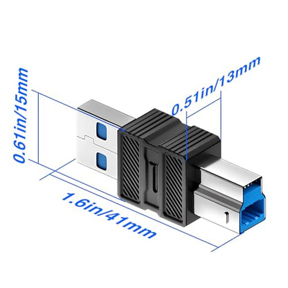 Duttek USB A to USB B Connector Adapter, High-Speed 5Gbps Type 3.0 Male to Type B (MIDI) Male Power and Data Extension Adapter, for Audio Interface, Electronic Piano, Printer, Scanner (2-Pack) - style: USB 3.0 Male to USB B Male Adapter