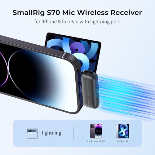SMALLRIG S70 Mic Lightning Wireless Receiver S70RX-L for iPhone/for iPad, Professionally Tuned by Grammy Winner for Broadcast-Quality Sound in Vlogging, Live Streaming & Content Creation (Black) - color: Black