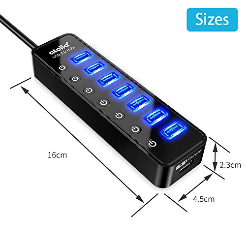 Powered USB Hub 3.0, Atolla 8-Port USB 3.0 Data Hub Splitter with One Smart Charging Port and Individual On/Off Switches and 5V/4A Power Adapter USB Extension for MacBook, Mac Pro/Mini and More - size: 8-Port USB 3.0 Hub