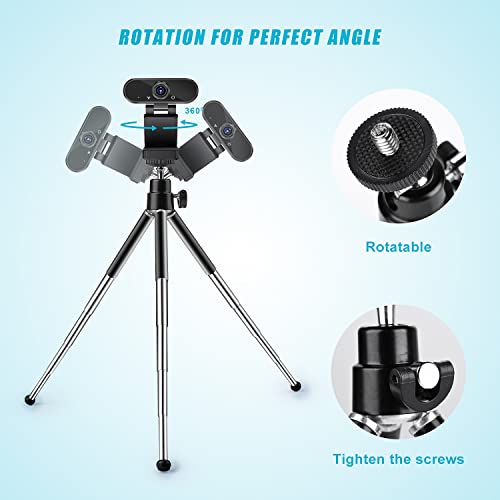Mini Tripod for Webcam and Phone, 4-9 inch Metal Extendable Webcam Stand with Phone Holder, Tabletop Tripod - color: 4-9 inch Black