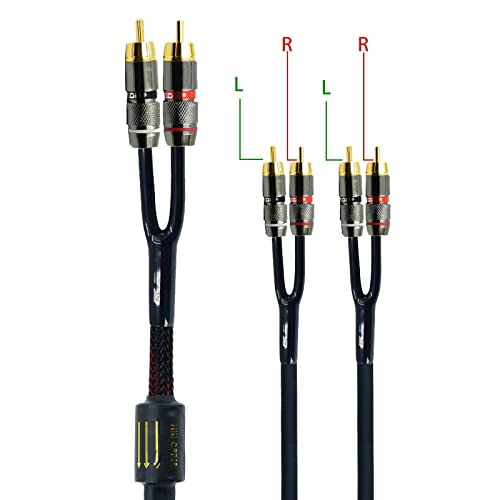 Arklove 2ft Shielded RCA Plug Splitter Stereo Audio Video Cable 2 Male to 4 Male Dual Speaker Y Adapter Connector Extension Cord 24k Gold Plated 1 Input 2 Output - size: 2ft, style: 2male to 4male
