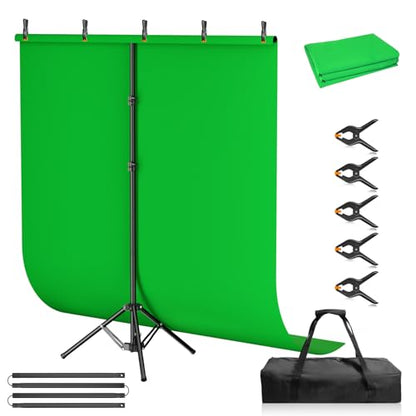 Green Screen Backdrop Kit, 5×7ft Portable Greenscreen Background with Adjustable T-Shaped Stand, 5 Clamps, Carrying Bag for Parties, Streaming, Photography, Zoom, Gaming, Video Studio - color: green