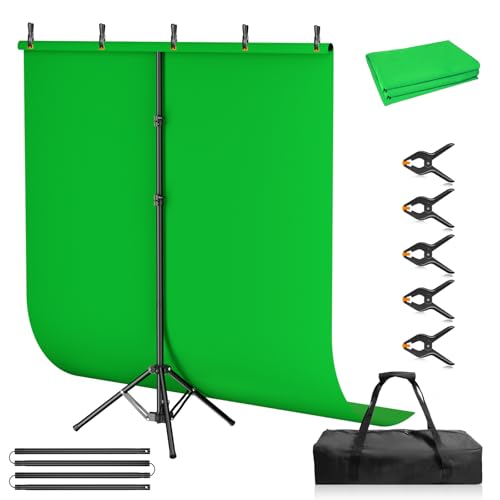 Green Screen Backdrop Kit, 5×7ft Portable Greenscreen Background with Adjustable T-Shaped Stand, 5 Clamps, Carrying Bag for Parties, Streaming, Photography, Zoom, Gaming, Video Studio - color: green