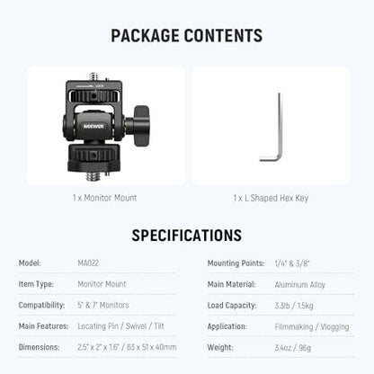 NEEWER Camera Field Monitor Mount Holder Bracket, 360° Swivel 180° Tilt Adjustable with 1/4" & 3/8" Screw Anti Twist Compatible with Atomos Ninja 5" & 7" Compatible with SmallRig Camera Cage, MA022 - style: MA022