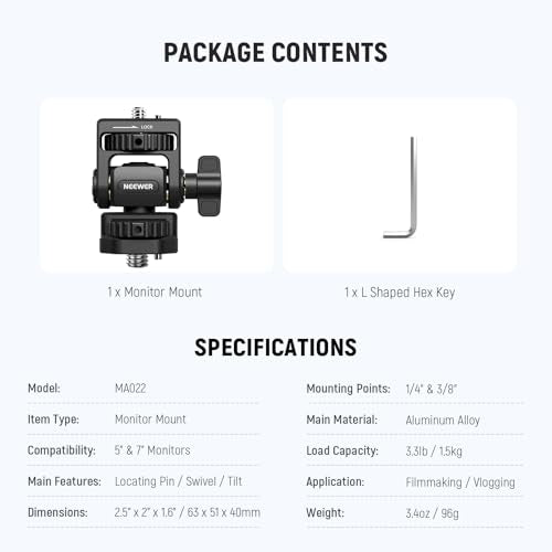 NEEWER Camera Field Monitor Mount Holder Bracket, 360° Swivel 180° Tilt Adjustable with 1/4" & 3/8" Screw Anti Twist Compatible with Atomos Ninja 5" & 7" Compatible with SmallRig Camera Cage, MA022 - style: MA022