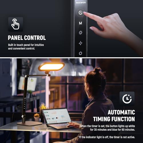 NEEWER Basics 16W Desktop LED Lamp for Home Office Video Conference Reading Lighting, Eye Caring Foldable Double Sided Dimmable Touch Ring Light with Desk Stand Memory Timer 5 Color Modes CRI95, FR16