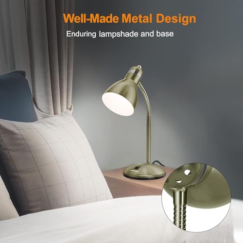 LEPOWER Metal Desk Lamp, Adjustable Goose Neck Table Lamp, Eye-Caring Study Desk Lamps for Bedroom, Study Room and Office (Bronze) | Compact & Sturdy, Space-Saving for Bedside & Dorm, E26 Table Lamp, Eye-Caring, Ldeal for Study, Office, Back to School - c