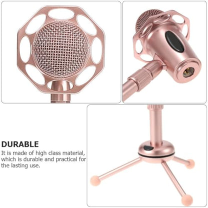 Toddmomy Flexible Alloy Microphone Kit with Stable Pedestal for Game Voice Chat and Live Streaming, Modern Simple Appearance Desktop Microphone Accessory in Pink,