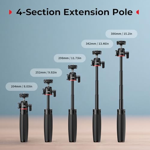 SMALLRIG Small Camera Tripod Selfie Stick, Extendable 8"-15" Mini Handheld Carabiner Tripod with Mantis Hook, 360° Ball Head, Cold Shoe Mount, 1/4"-20 Screw for DSLR, Adapter for DJI, for GoPro - 5285 - style: for camera