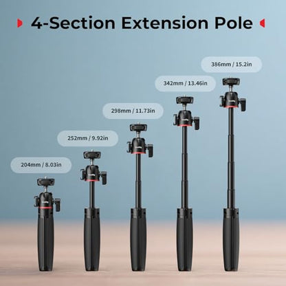 SMALLRIG Small Camera Tripod Selfie Stick, Extendable 8"-15" Mini Handheld Carabiner Tripod with Mantis Hook, 360° Ball Head, Cold Shoe Mount, 1/4"-20 Screw for DSLR, Adapter for DJI, for GoPro - 5285 - style: for camera