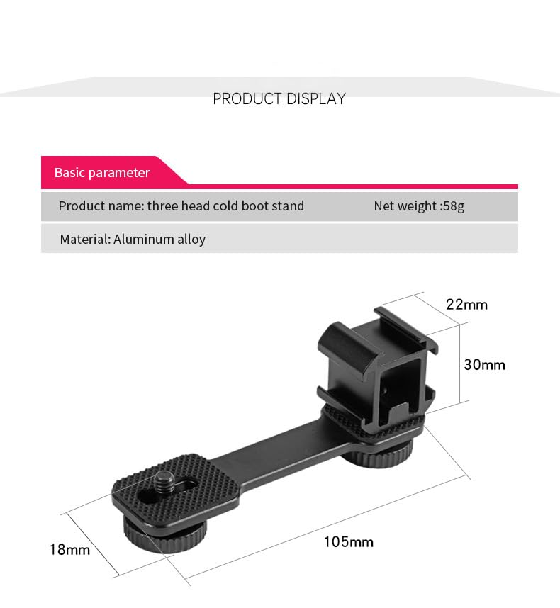 Triple Cold Shoe Mount Extension Bar, Aluminum Alloy Camera Flash Bracket with 1/4" Tripod Screw Adapter, Mic & LED Light Mount for DSLR, Vlogging, Livestreaming (ST-001) - color: ST-001