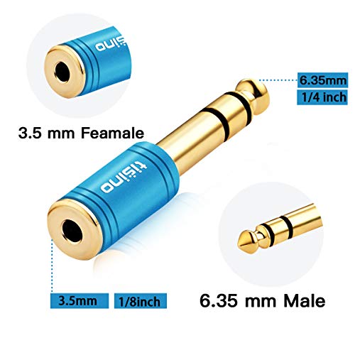Tisino Stereo Headphone Adapte, 1/8 inch Female to 1/4 inch Male & 1/4 inch Female to 1/8 inch Male Aux Converter - Red & Blue, 2PCS - size: Red & Blue