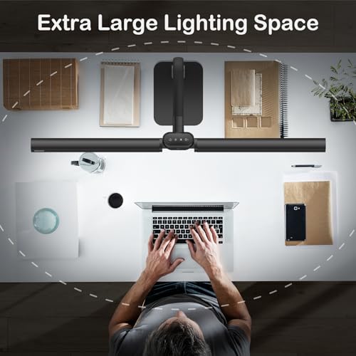 Desk Lamp with USB Charging Port for Home Office 24w Architect Remote Base Dual Task Led Light Modern 5 Color Modes Dimmable Adjustable Gooseneck Double Head Reading Drafting Eye Caring Tall Lamps - color: 360-Black-1