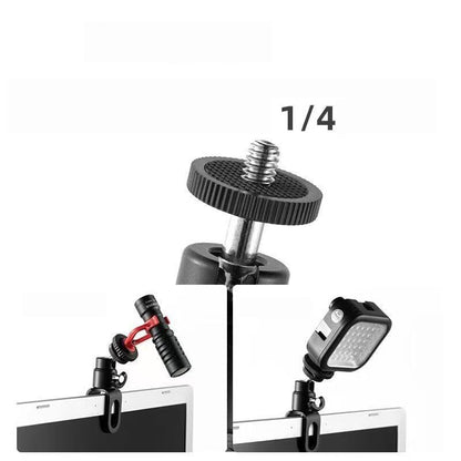Monitor Camera Holder Mount with Mini Ball Head Heavy Duty 1/4'' Thread Webcam Stand Monitor Top Webcam Mount Clamps for Computer Web Camera Video Conference Live Stream DSLR Mirrorless Camera