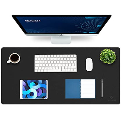 K KNODEL Large Office Leather Desk Mat, Mouse and Keyboard Pad, Computer and Laptop Mat, Desktop Protector and Cover, Writing Pad and Blotter (35.4"x17", Black) - color: Black, size: 35.4" x 17"