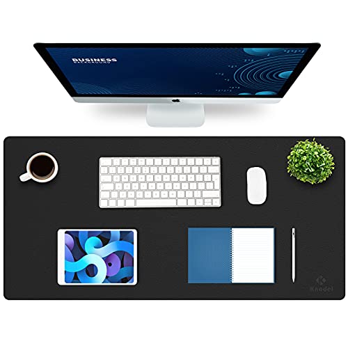 K KNODEL Large Office Leather Desk Mat, Mouse and Keyboard Pad, Computer and Laptop Mat, Desktop Protector and Cover, Writing Pad and Blotter (35.4"x17", Black) - color: Black, size: 35.4" x 17"