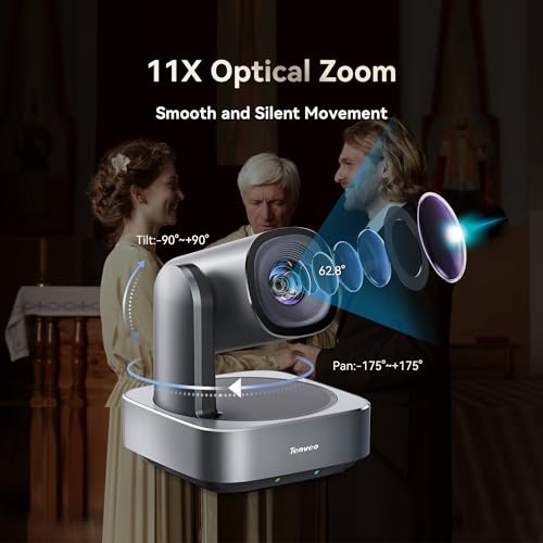 Tenveo VLoop 11X Optical Zoom PTZ Camera Conference Camera, USB3.0/HDMI FHD 1080P 60FPS, for Video Conferencing Live Streaming Church Services Worship Events Business Meeting, Red Dot Design Winner - color: Liquid Silver