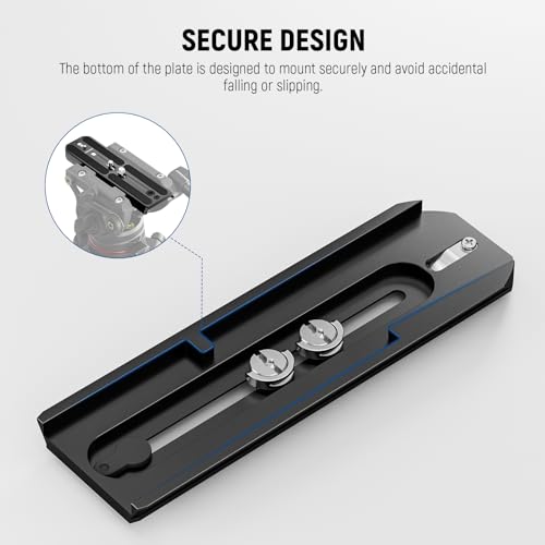NEEWER 501PL Tripod Quick Release Plate Compatible with MVH500AH MVH502AH, 6.3"/16cm Extended Camera Mounting Plate with 1/4" 3/8" Screws, Anti Off Pin for GM001 GM002 GM006 Fluid Heads, QR6
