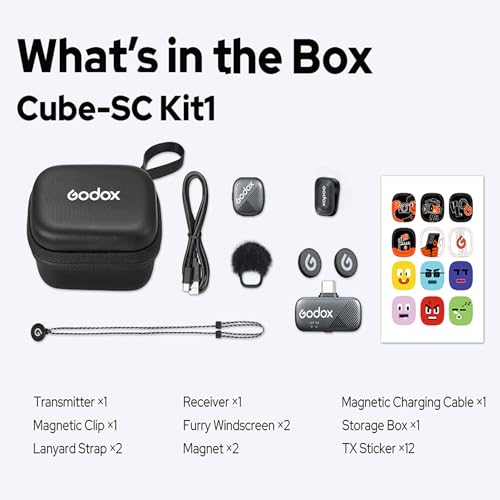 Godox Cube-SC kit1 2.4G Wireless Lavalier Microphone for iPhone15 and Android USB C Lapel Microphone Wireless,Hi-Fi Audio,1000FT Range,Noise Cancellation,30H Battery for Streaming Video Recording - size: CUBE-SC-Kit1