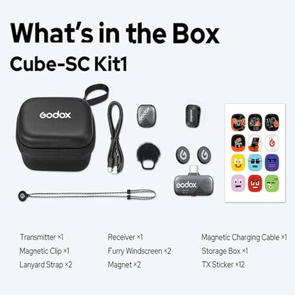 Godox Cube-SC kit1 2.4G Wireless Lavalier Microphone for iPhone15 and Android USB C Lapel Microphone Wireless,Hi-Fi Audio,1000FT Range,Noise Cancellation,30H Battery for Streaming Video Recording - size: CUBE-SC-Kit1