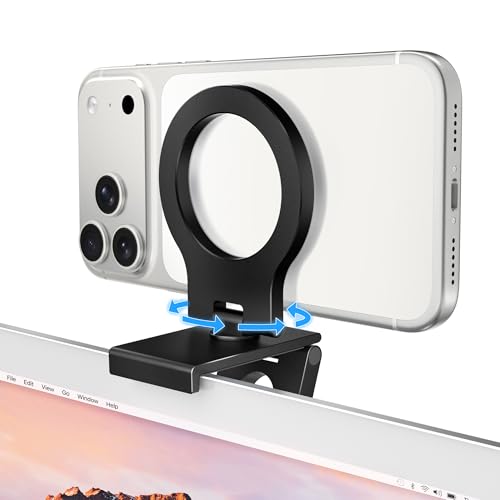 Itramax Continuity Camera Mount for iMac,360° Foldable Portable Desktop Monitor Screen iPhone Webcam Stand Holder for MagSafe iPhone 17 Pro Max Air 17e 16 15 14 13 12 Mini 11 XR XS,MacBook,Apple TV 4K - color: 360°Rotating-Black