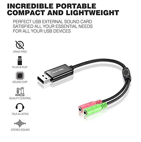DuKabel USB to 3.5mm Jack TRS AUX Adapter for Built-in USB Sound Card with Separate Plug TRS 3 Pole Microphones [Metal Housing & Durable Braided / 9.8inch] - size: 9.8 inch / 25 cm