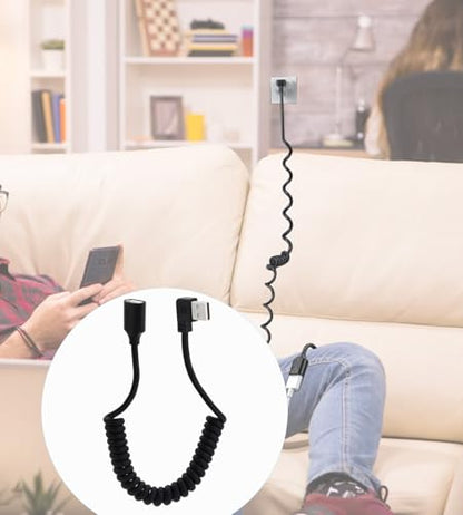 90 Degree USB 2.0 Male to Female Coiled Cable USB Spring Cable USB 2.0 Extension Cable Retractable USB Data Transmission Cord for PC,Laptop, Cameras, Mouse,Other USB Computers(Left Angle) - style: Left Angle
