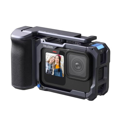 TELESIN Street Grip Kit for Hero 9-13 | with Metal Rabbit Cage | Camera Grip Holder with Seesaw Design | Aluminum Alloy Metal Shell | Backup TF Card Slot | Quick Battery Access | Vlog Grip Holder