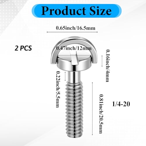 Tripod Screw, 2PCS 1/4-20 Thread D-Ring Stainless Steel Camera Fixing Screws, Tripod Camera Mount Screw for Camera-Holder Fixing-Screw, Quick Release Plate Mounting and Attachment Screws, 26mm Length
