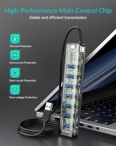 GiGimundo USB 3.0 Hub, 7-Port USB Extender Hub with 3.3FT Long Cable, USB Splitter, Aluminum High-Speed 5Gbps USB Hub for PC, Laptop, Desktop, Computer, PS5, XPS(Gray,1M) - size: 7 Ports-3.3FT