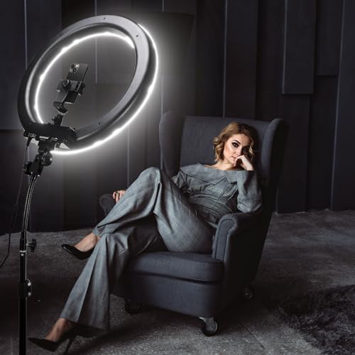 NEEWER 18 Inch Ring Light with Tripod Stand, 55W Large LED Ringlight, Cold Shoe Phone Holder Compatible with iPhone Camera for Video Recording Photography Streaming Selfie Makeup Studio Photo, RL-18