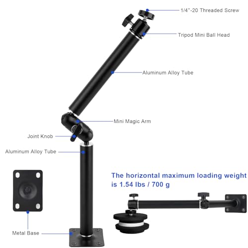 Mippko Articulating Wall Mount Camera Arm with 1/4 inch-20 Threaded Compatible with Digital/Security/Webcam/CCTV POV Camcorder/Video Light/Small Cameras,Adjustable Aluminium Alloy Arm